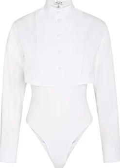 Cropped shirt cotton bodysuit