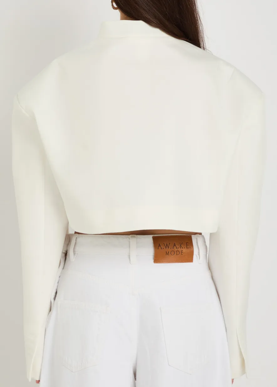 Cropped woven tuxedo jacket