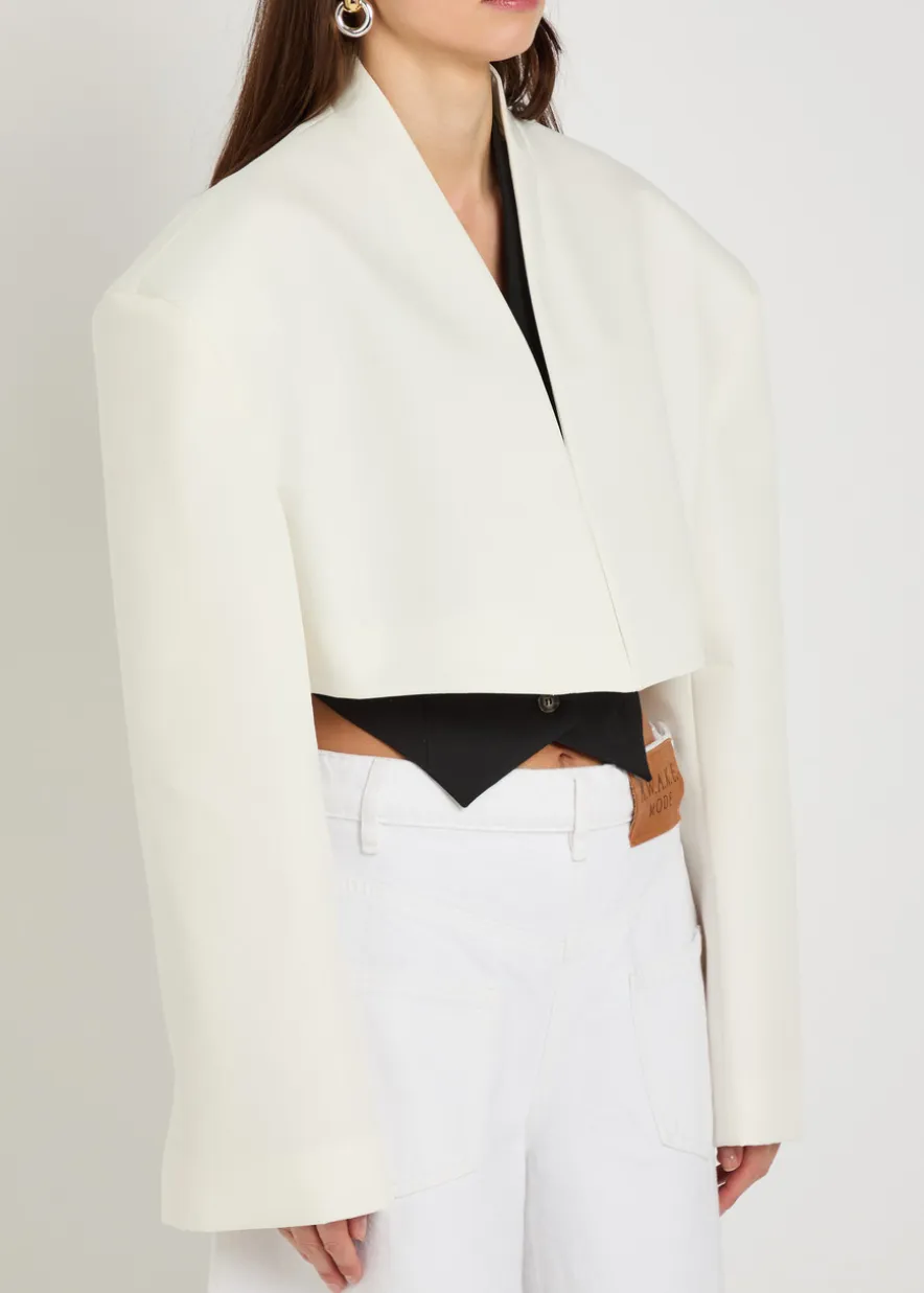 Cropped woven tuxedo jacket