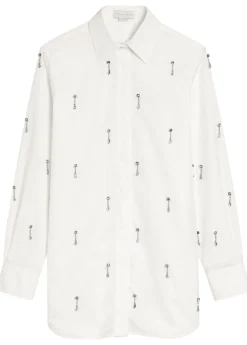 Crystal-embellished cotton-poplin shirt