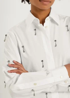 Crystal-embellished cotton-poplin shirt