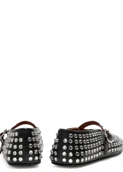 Crystal-embellished leather ballet flats
