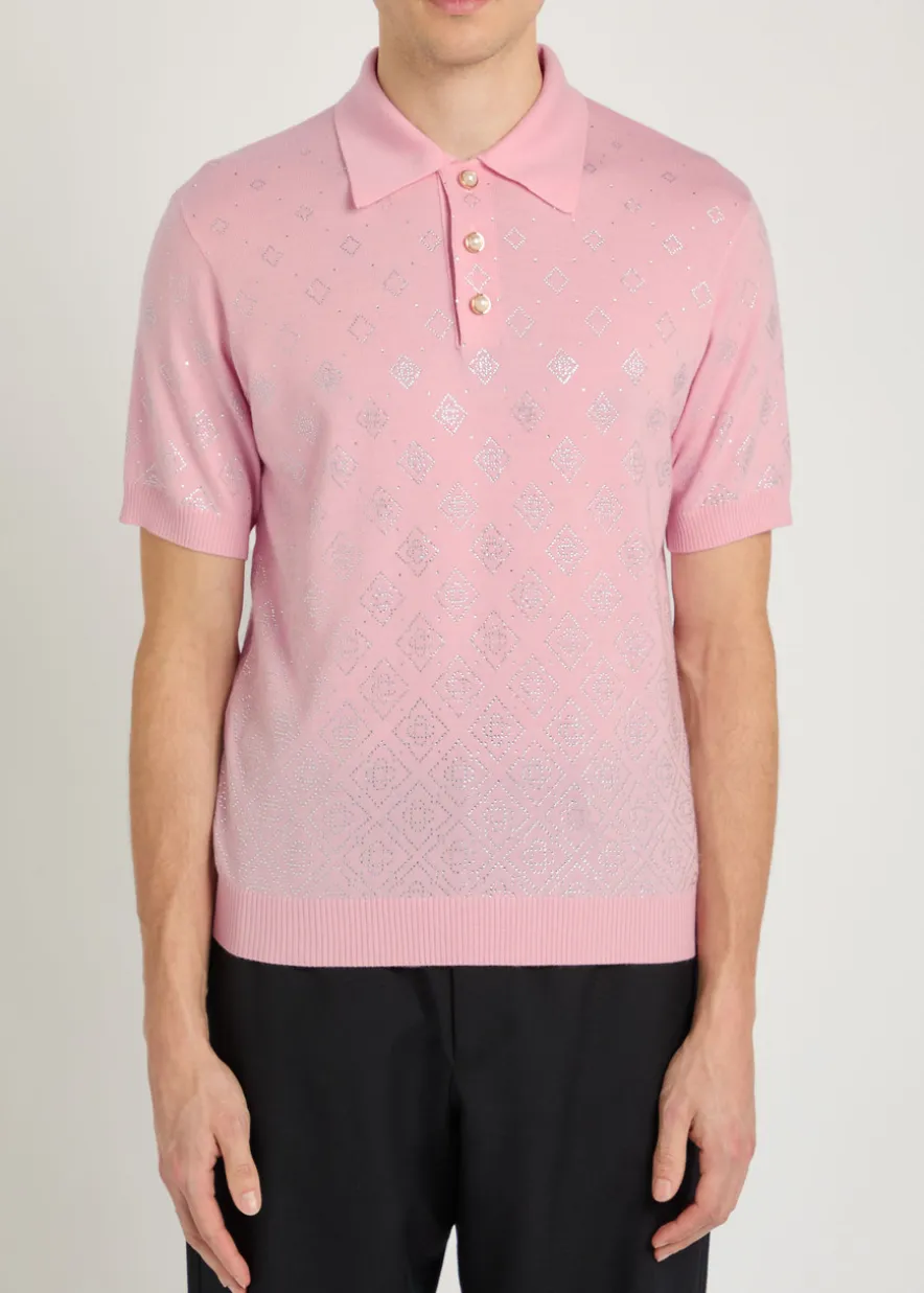 Crystal-embellished merino wool polo shirt