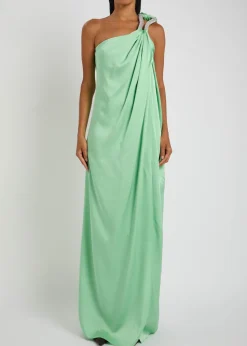 Crystal-embellished one-shoulder satin gown
