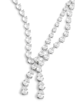 Crystal-embellished rhodium-plated necklace