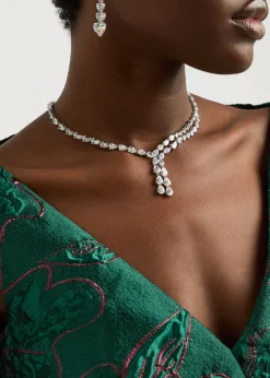 Crystal-embellished rhodium-plated necklace