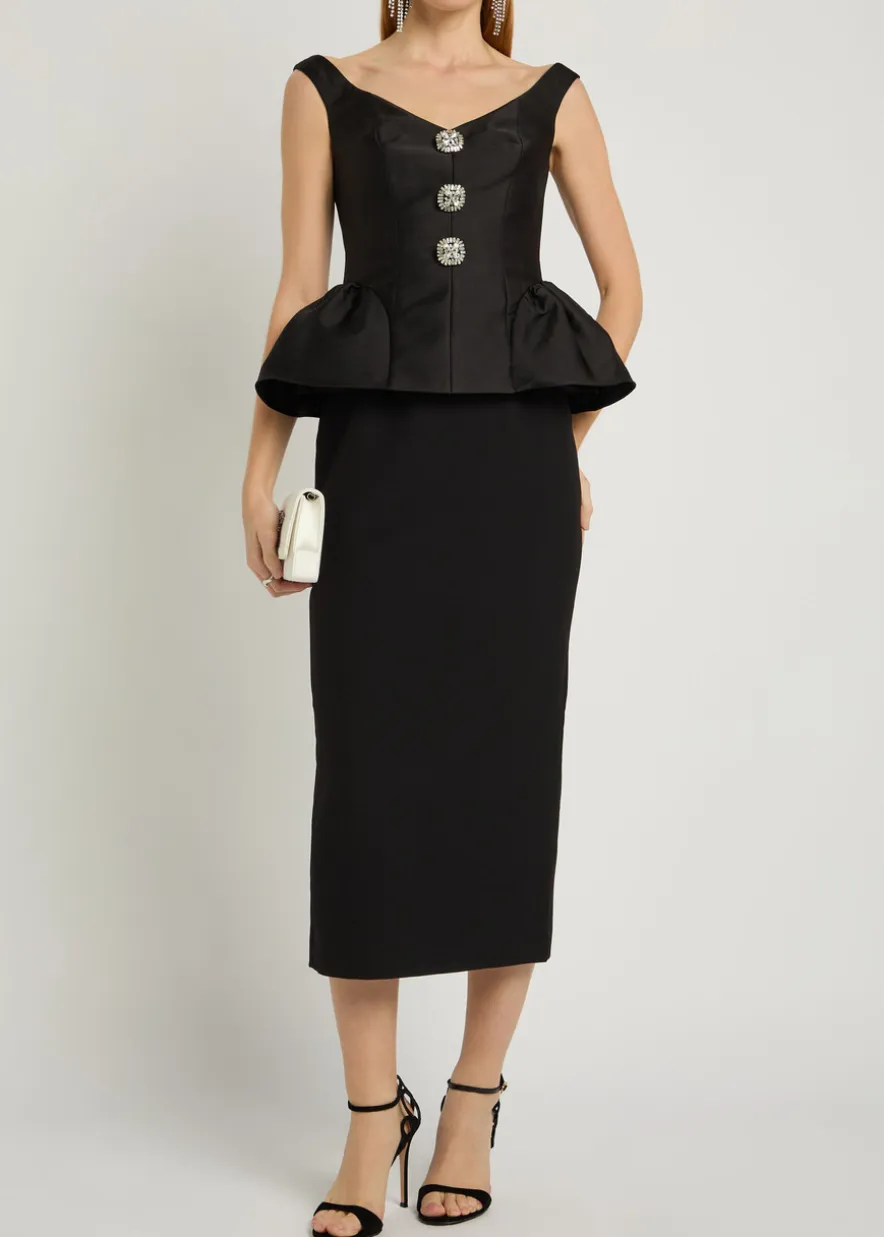 Crystal-embellished taffeta and crepe midi dress