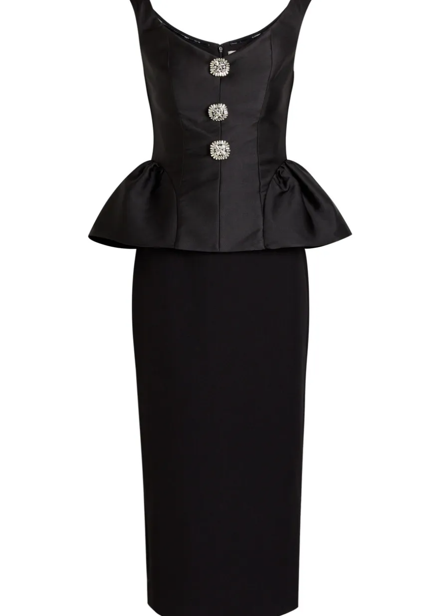 Crystal-embellished taffeta and crepe midi dress