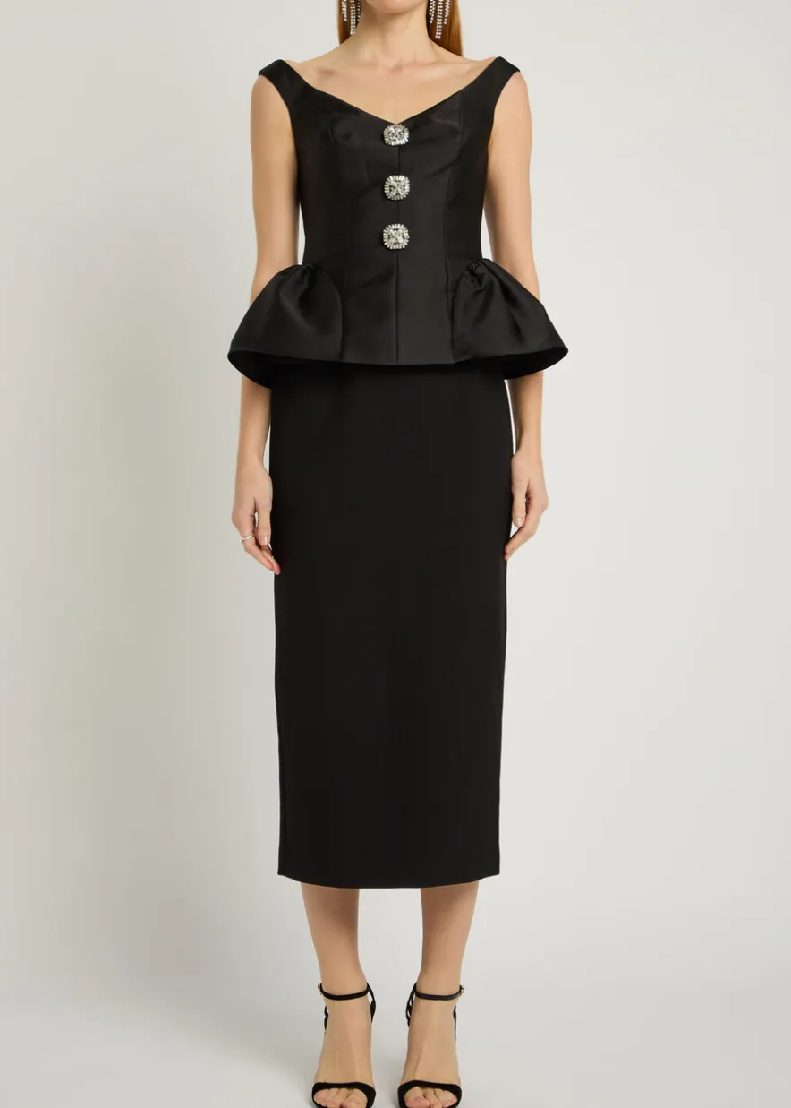 Crystal-embellished taffeta and crepe midi dress