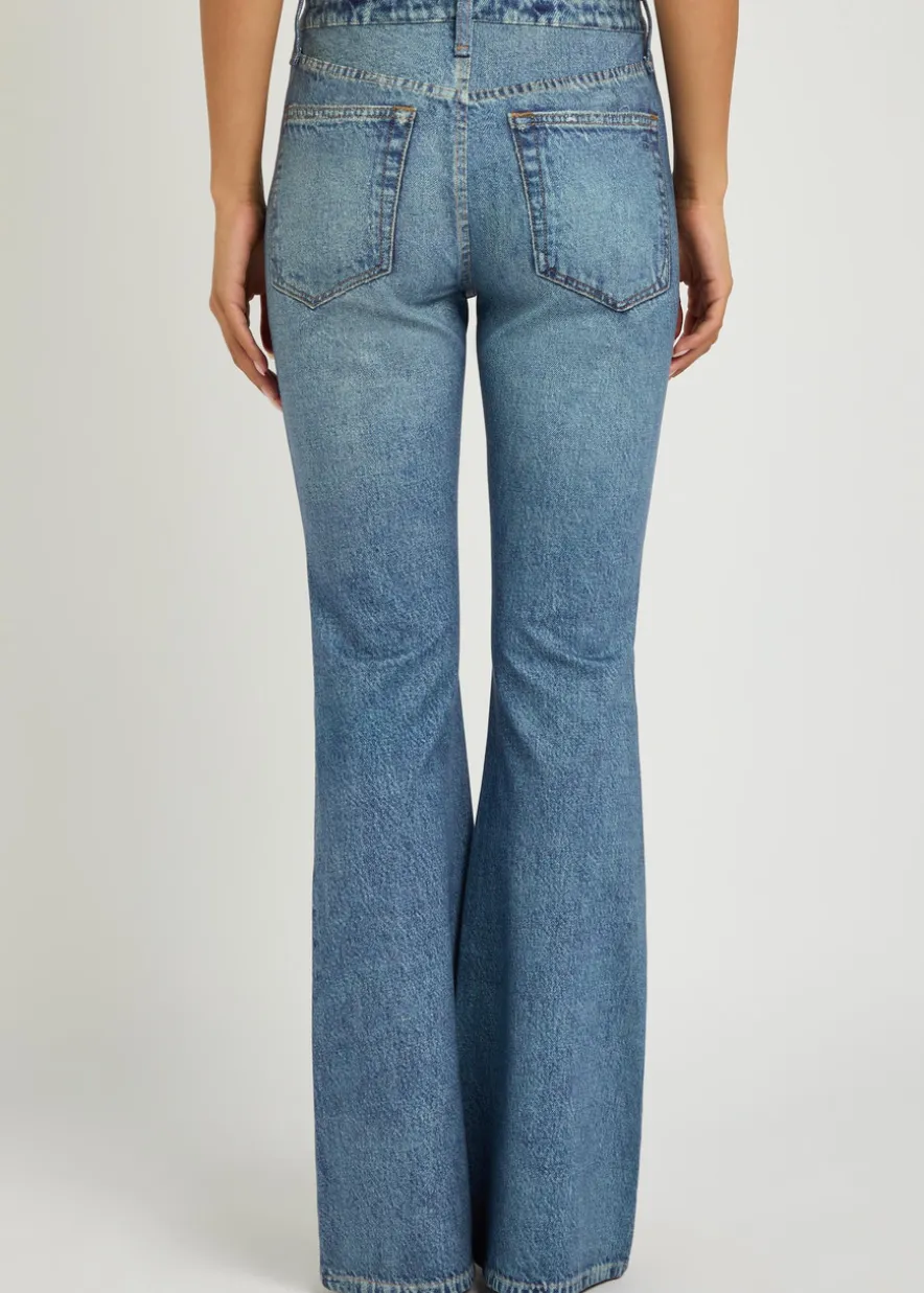 Dahlia denim-print flared-leg trousers