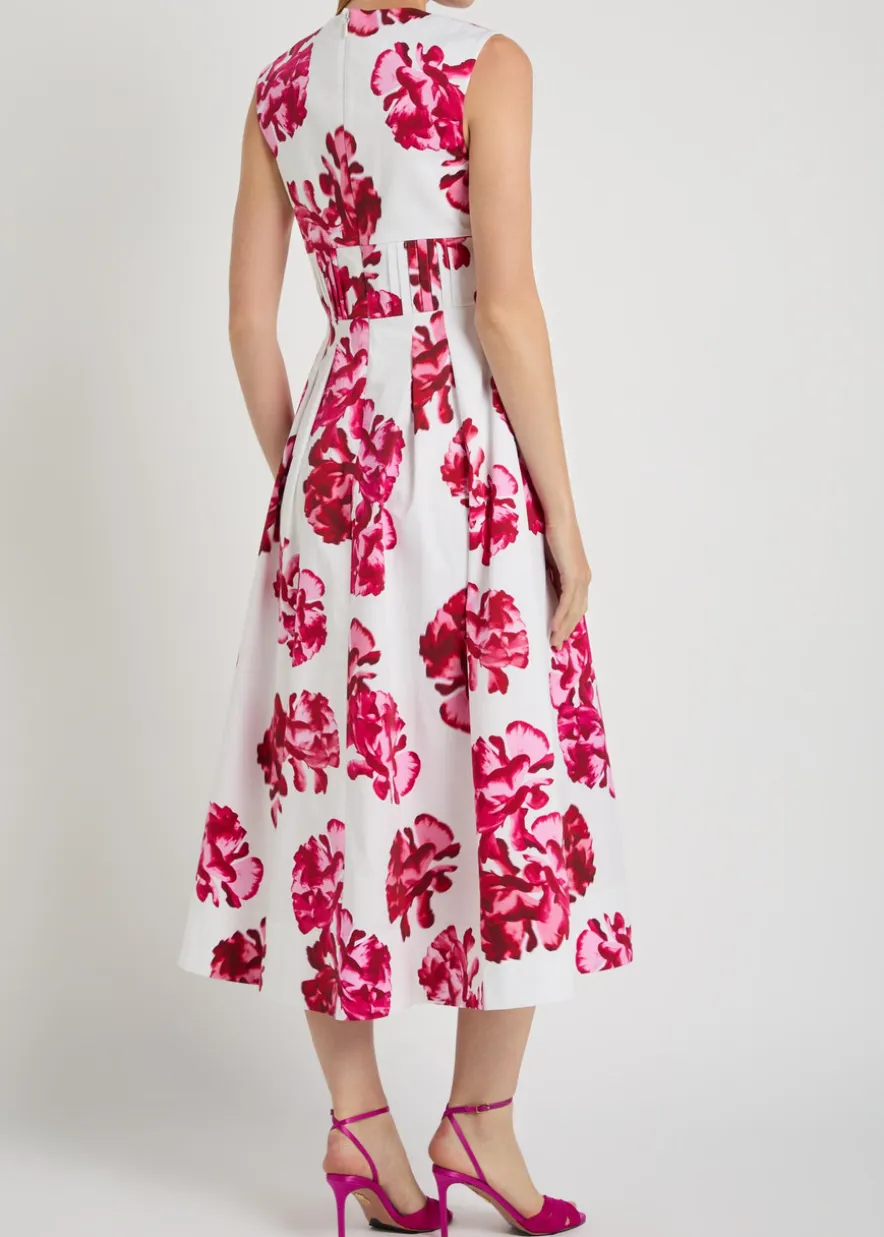 Damask floral-print stretch cotton-poplin midi dress