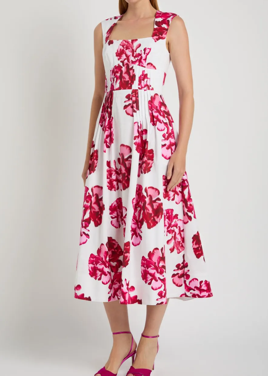 Damask floral-print stretch cotton-poplin midi dress