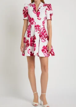 Damask floral-print stretch-cotton mini dress