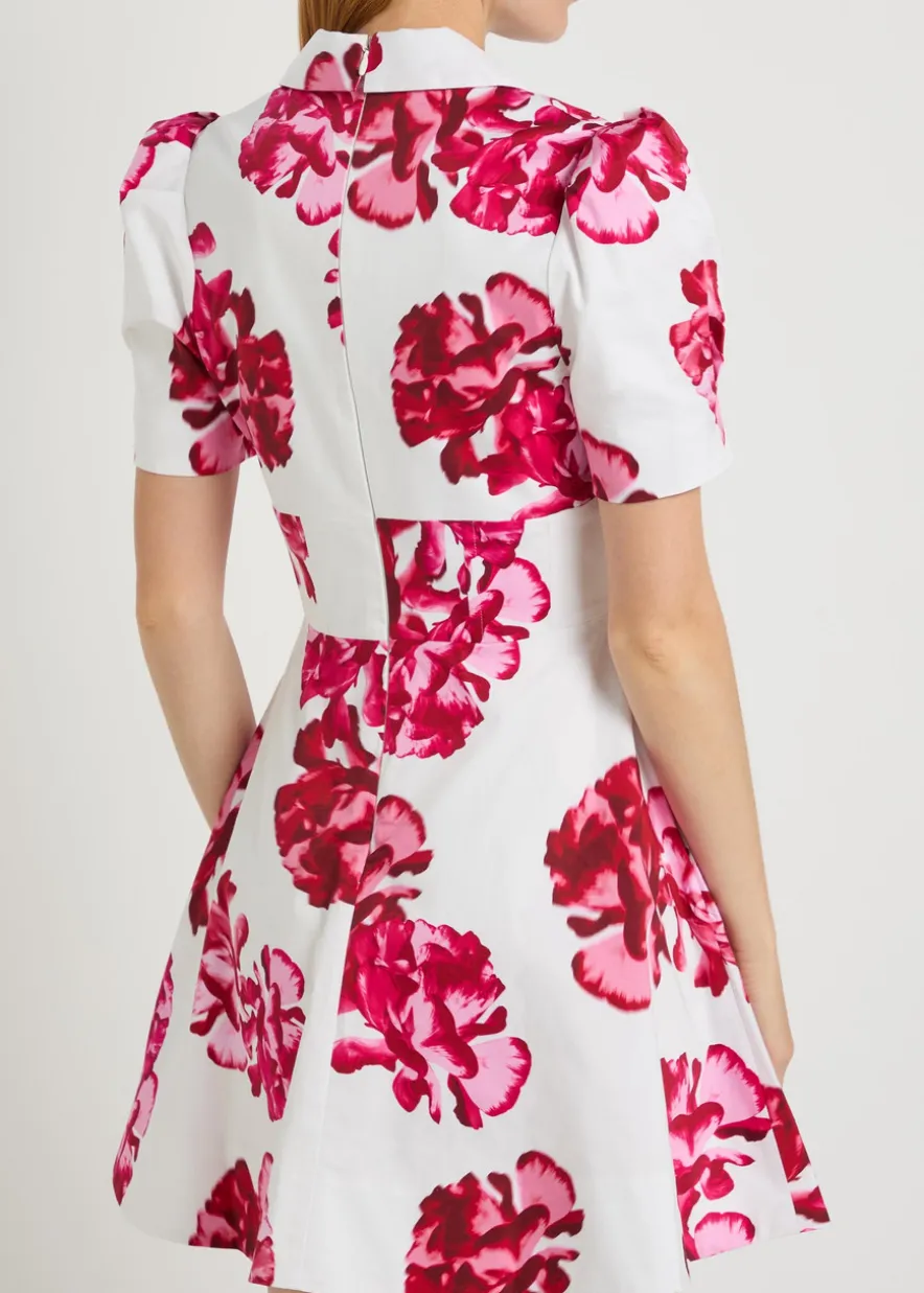 Damask floral-print stretch-cotton mini dress