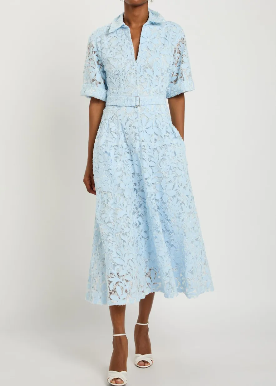 Deanna floral-appliquéd lace midi shirt dress