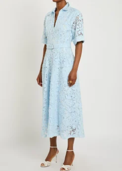 Deanna floral-appliquéd lace midi shirt dress