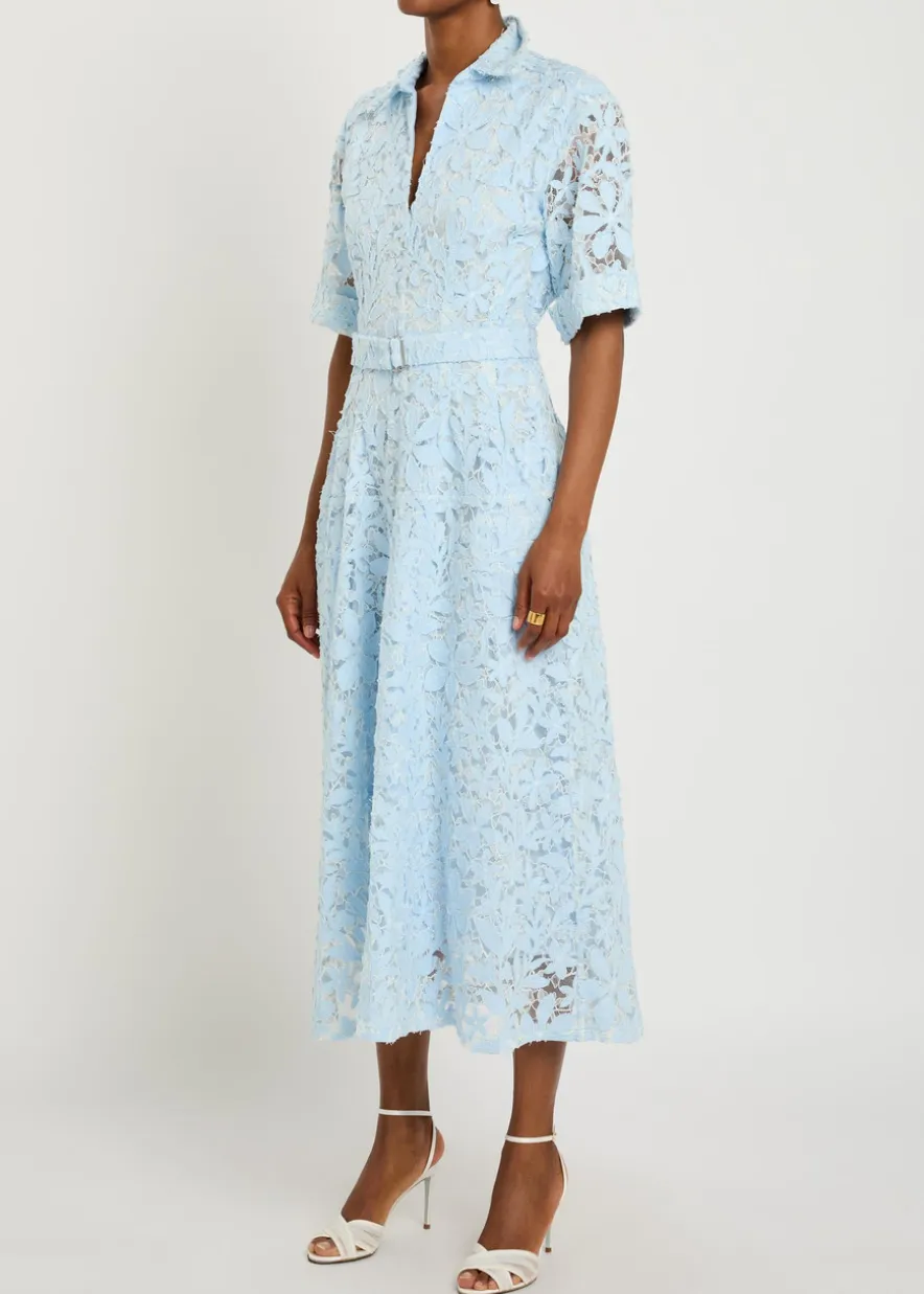 Deanna floral-appliquéd lace midi shirt dress