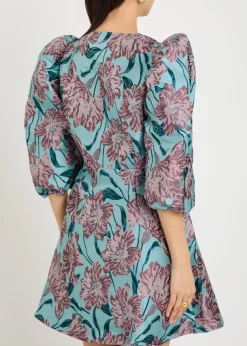 Deco Bloom floral-jacquard woven mini wrap dress
