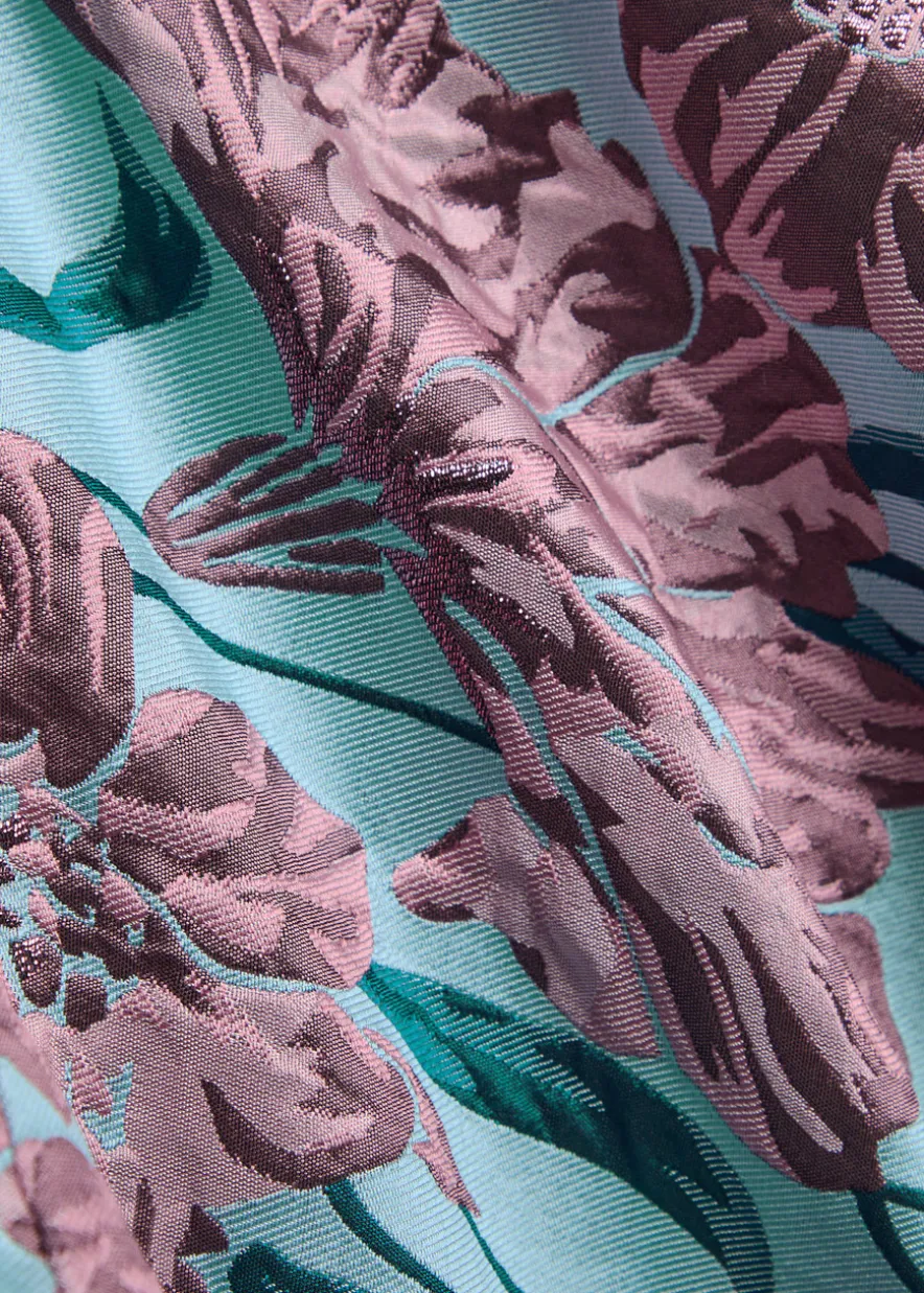 Deco Bloom floral-jacquard woven mini wrap dress