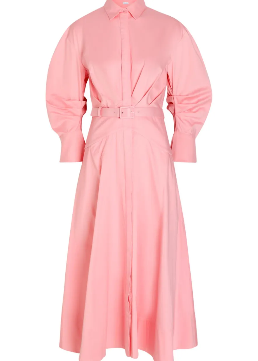 Dianthe belted stretch cotton-poplin midi shirt dress