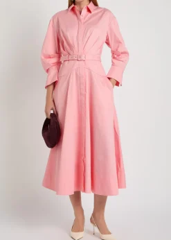 Dianthe belted stretch cotton-poplin midi shirt dress