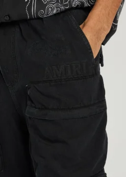 Distressed denim cargo trousers