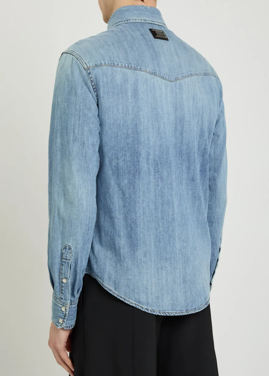 Distressed denim shirt