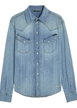 Distressed denim shirt
