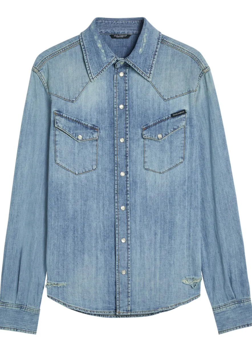 Distressed denim shirt
