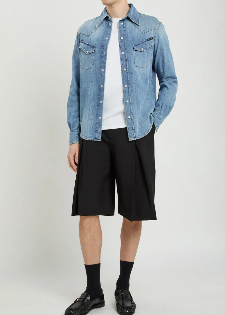 Distressed denim shirt