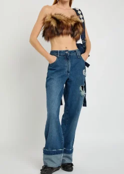 Distressed embellished straight-leg jeans