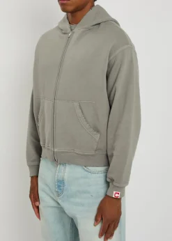 Distressed hooded cotton sweatshirt