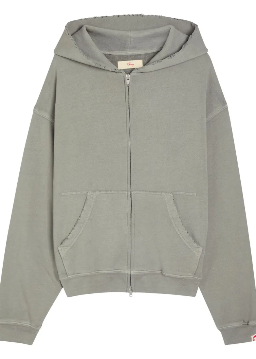 Distressed hooded cotton sweatshirt