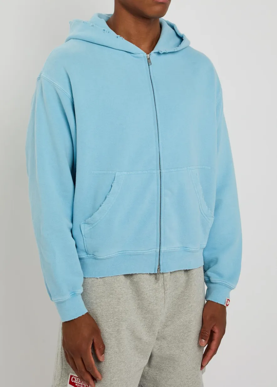 Distressed hooded cotton sweatshirt