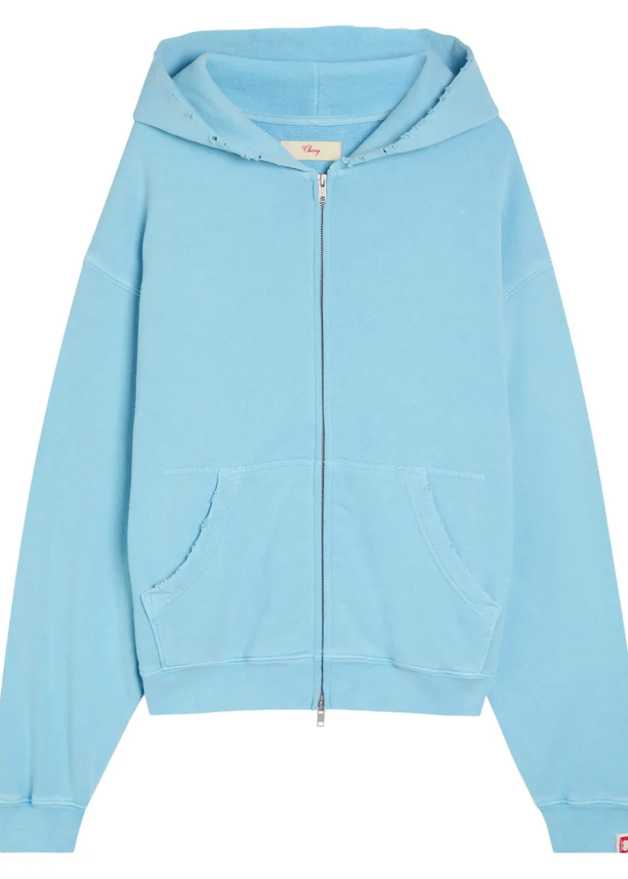 Distressed hooded cotton sweatshirt