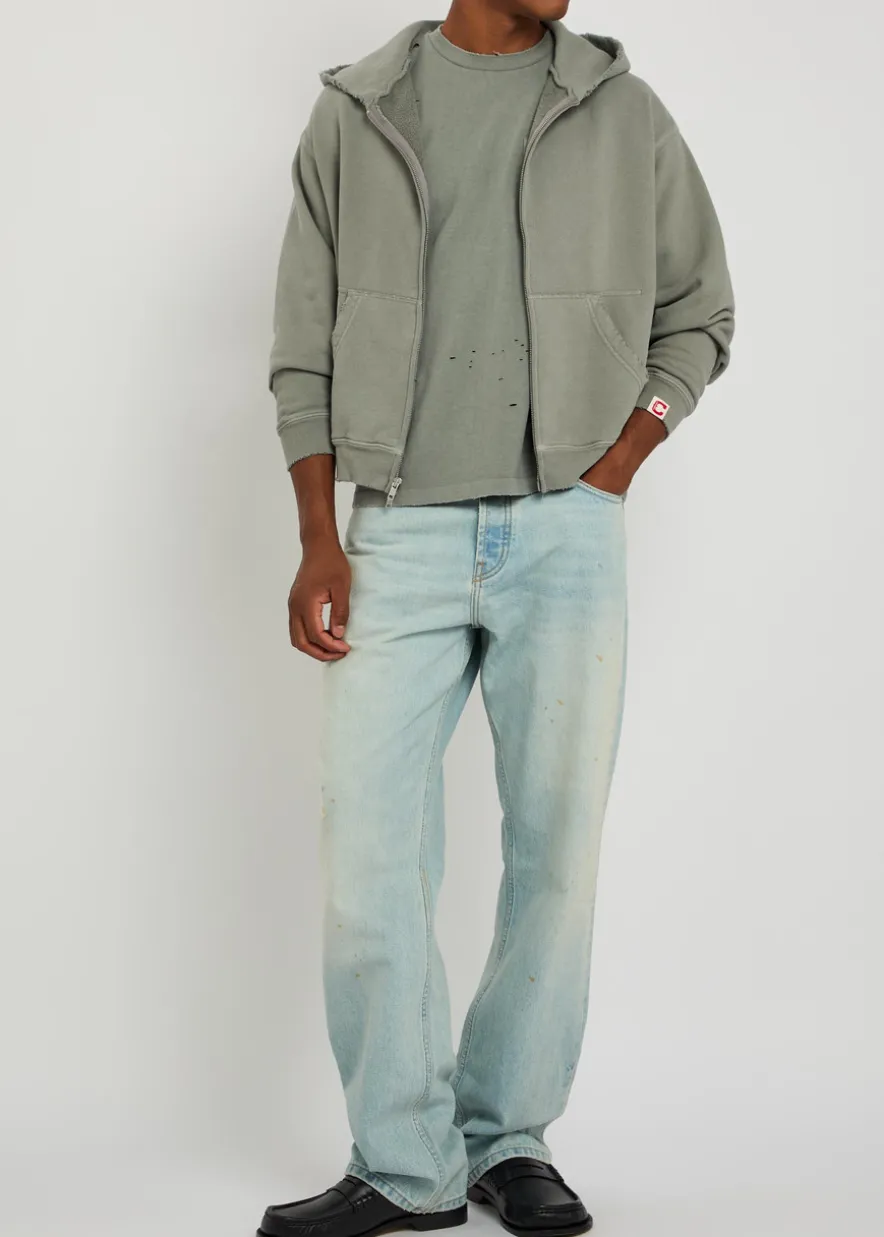 Distressed relaxed straight-leg jeans