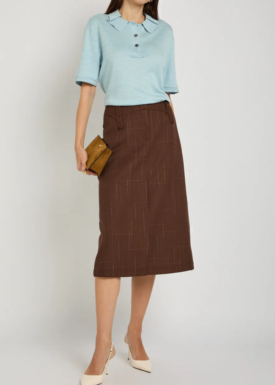 Distressed silk-blend polo top