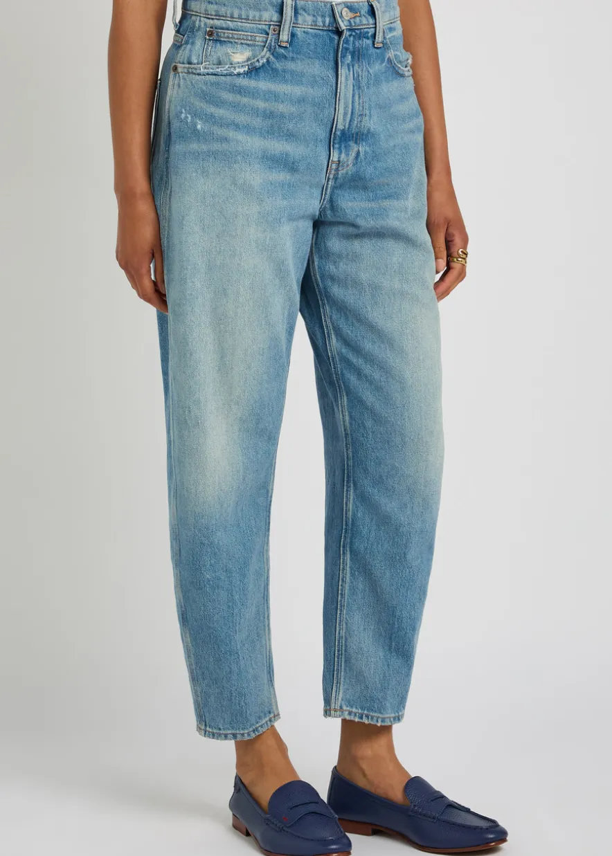 Distressed straight-leg ankle jeans