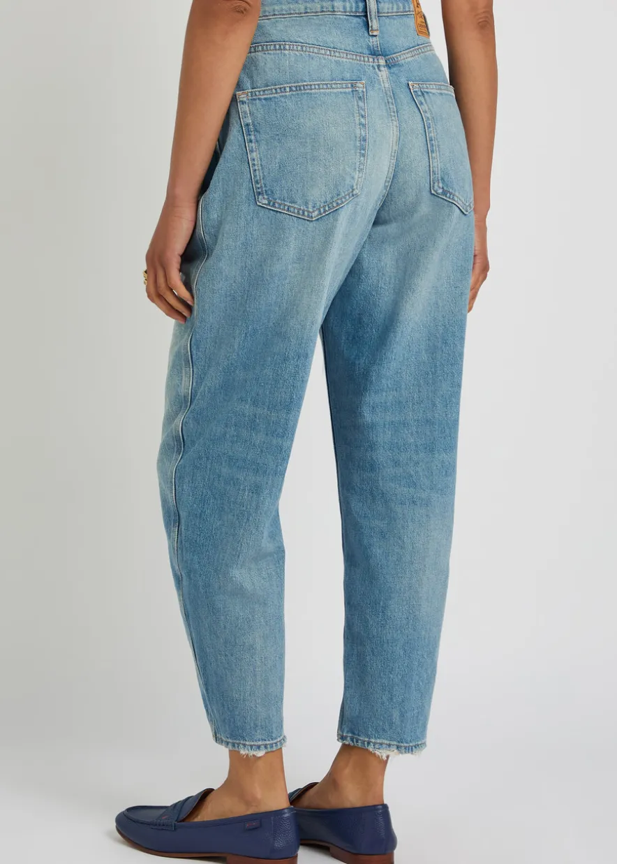 Distressed straight-leg ankle jeans
