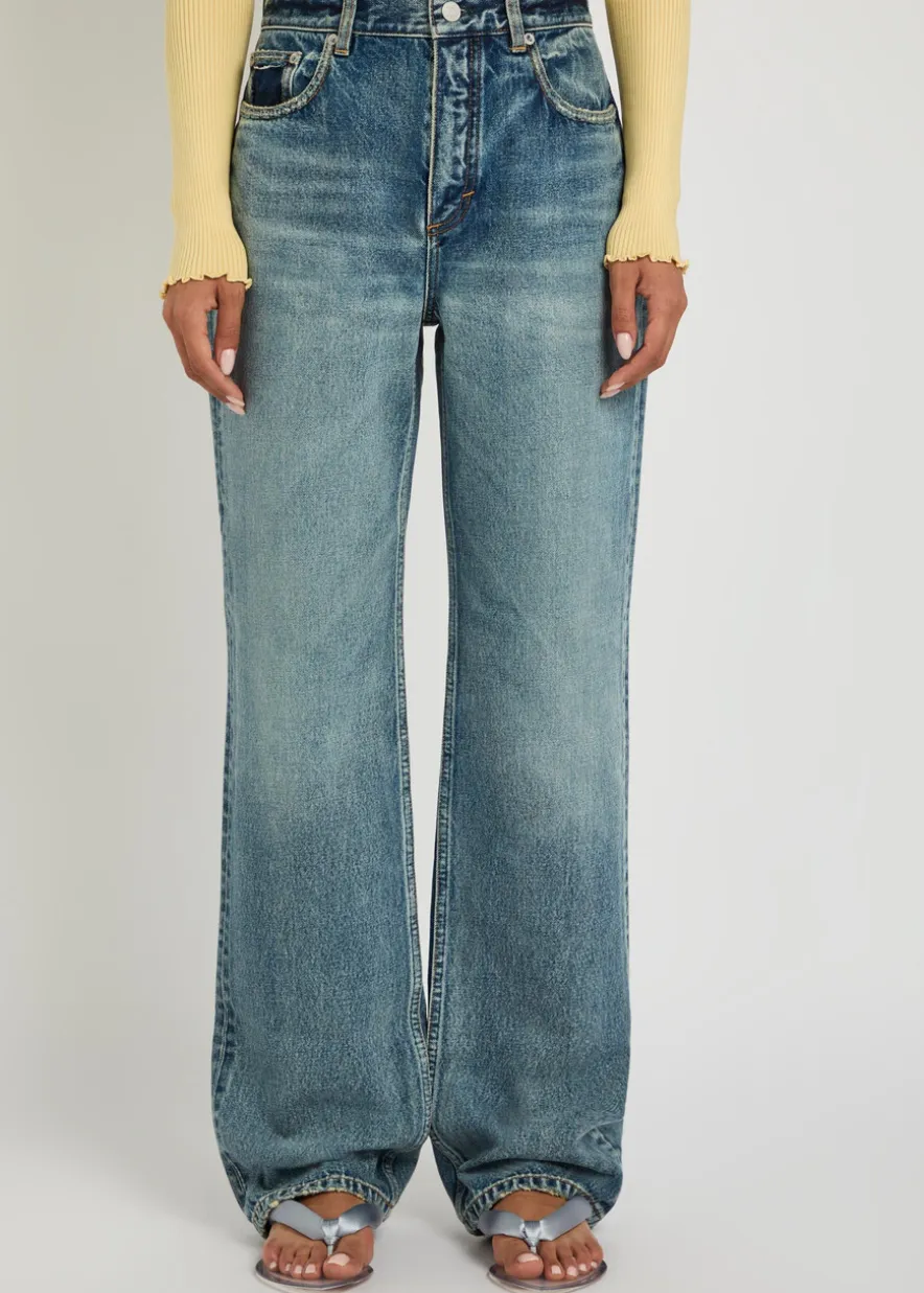 Distressed straight-leg jeans