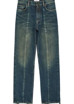 Distressed straight-leg jeans