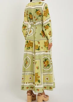 Dixie printed ramie maxi shirt dress