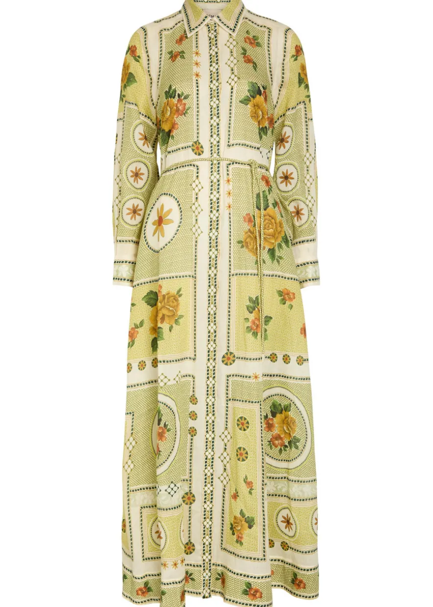Dixie printed ramie maxi shirt dress