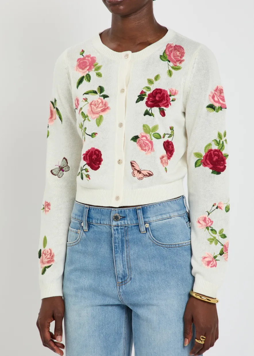 Dollie floral-embroidered knit cardigan