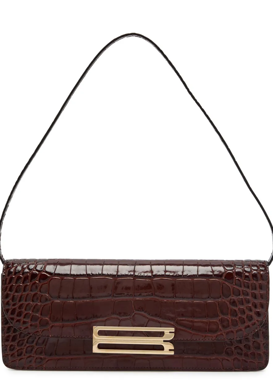 Dorian East-West crocodile-effect leather clutch