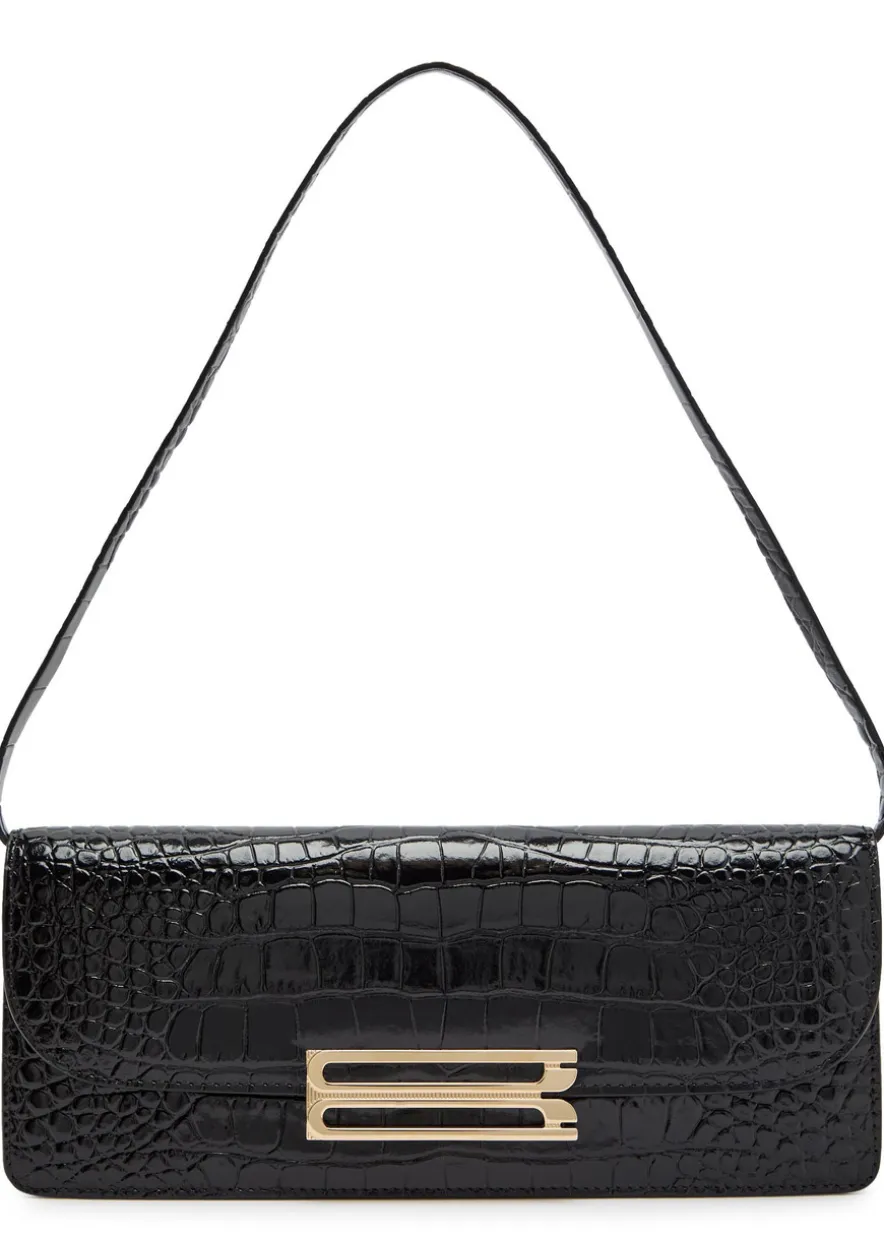 Dorian East-West crocodile-effect leather clutch