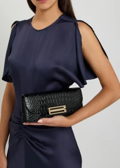 Dorian East-West crocodile-effect leather clutch