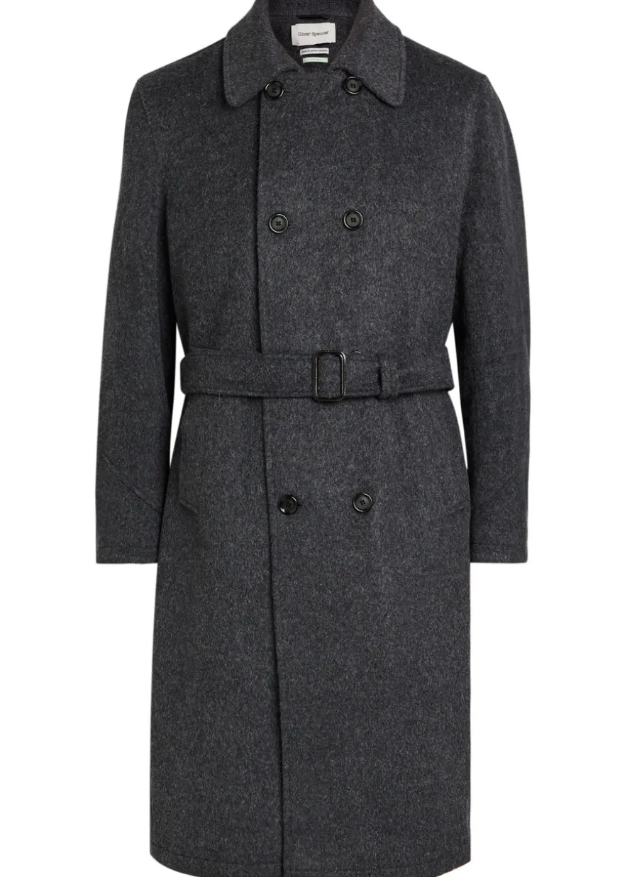Double-breasted belted wool-blend coat