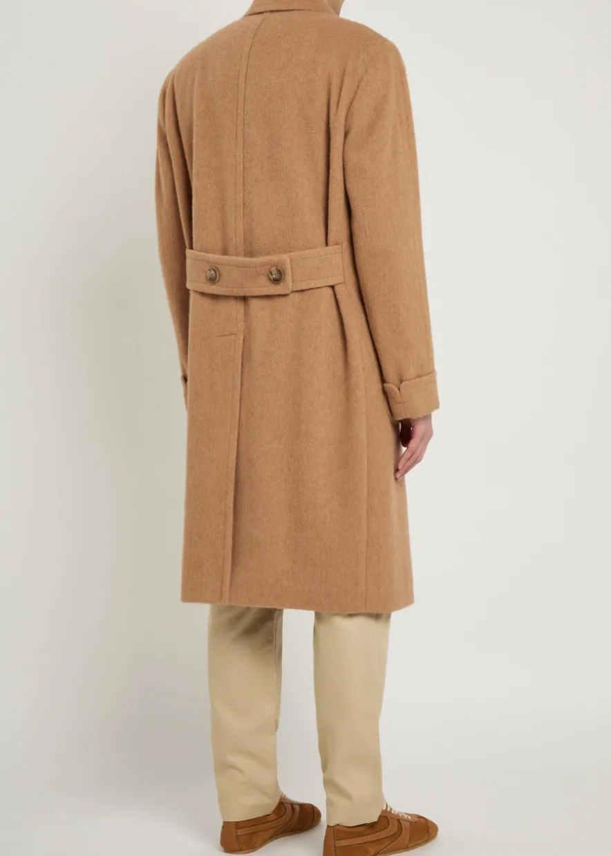 Double-breasted camel hair coat