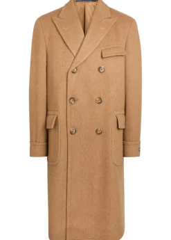 Double-breasted camel hair coat